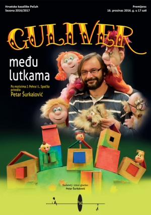 J. Pehra és L. Spačila motívumai alapján átdolgozta Petar Šurkalović: Gulliver a bábok között Plakát nagyban
