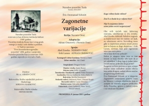 Éric-Emmanuel Schmitt: Zagonetne varijacije | gostovanje Narodnog pozorišta Tuzla Plakat uveliko 